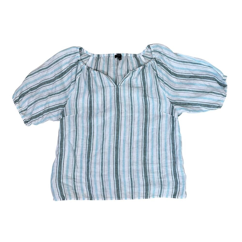 Talbots Petites 100% Linen Short Sleeve Top Striped Size LP Coastal Casual Boho